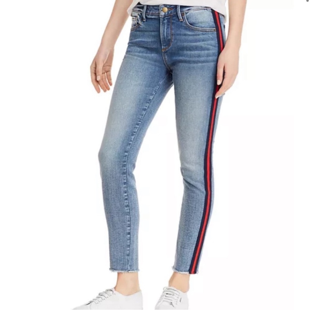 Revolve Aqua Navy Red Stripe Skinny Jeans Sz 27